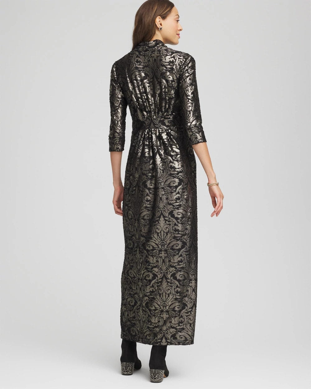 Foiled Knit Pleated Maxi Dress Black - Chico's