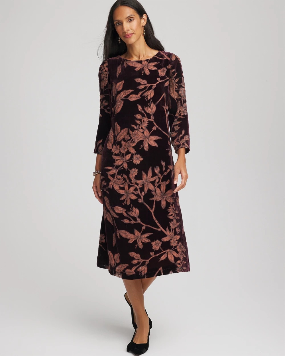 Burnout Velvet Midi Dress Night Bloom - Chico's