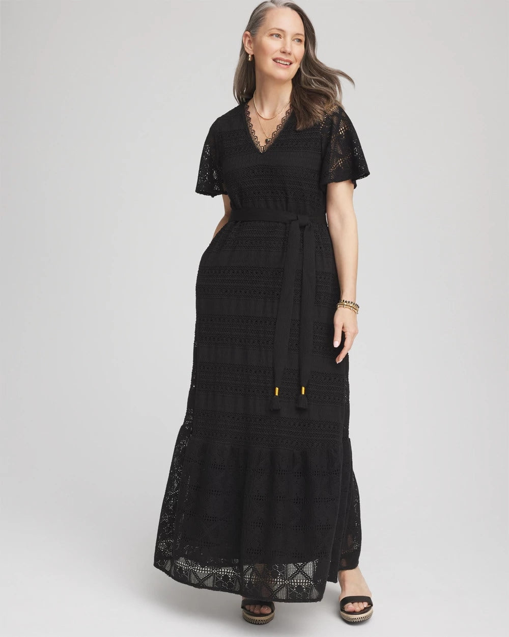 Petite Crochet-Lace Maxi Dress Black - Chico's
