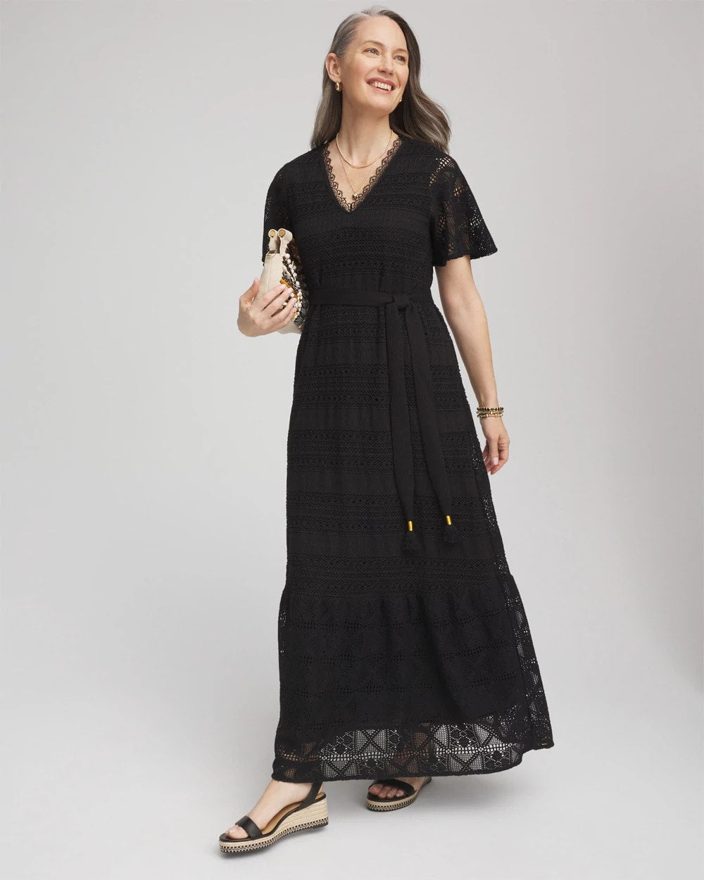 Petite Crochet-Lace Maxi Dress Black - Chico's