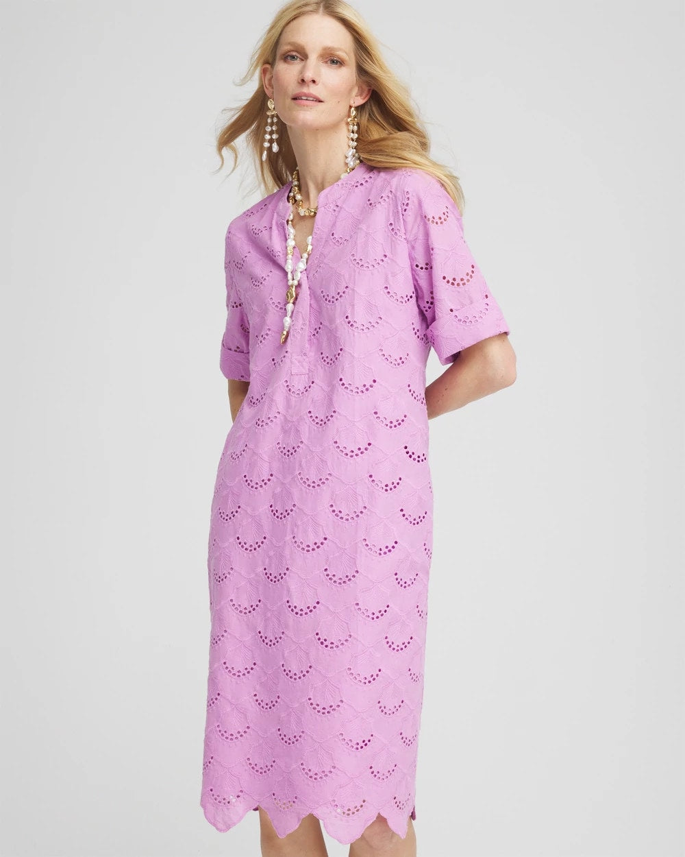 Eyelet Popover Dress Lavender Skies - Chico's