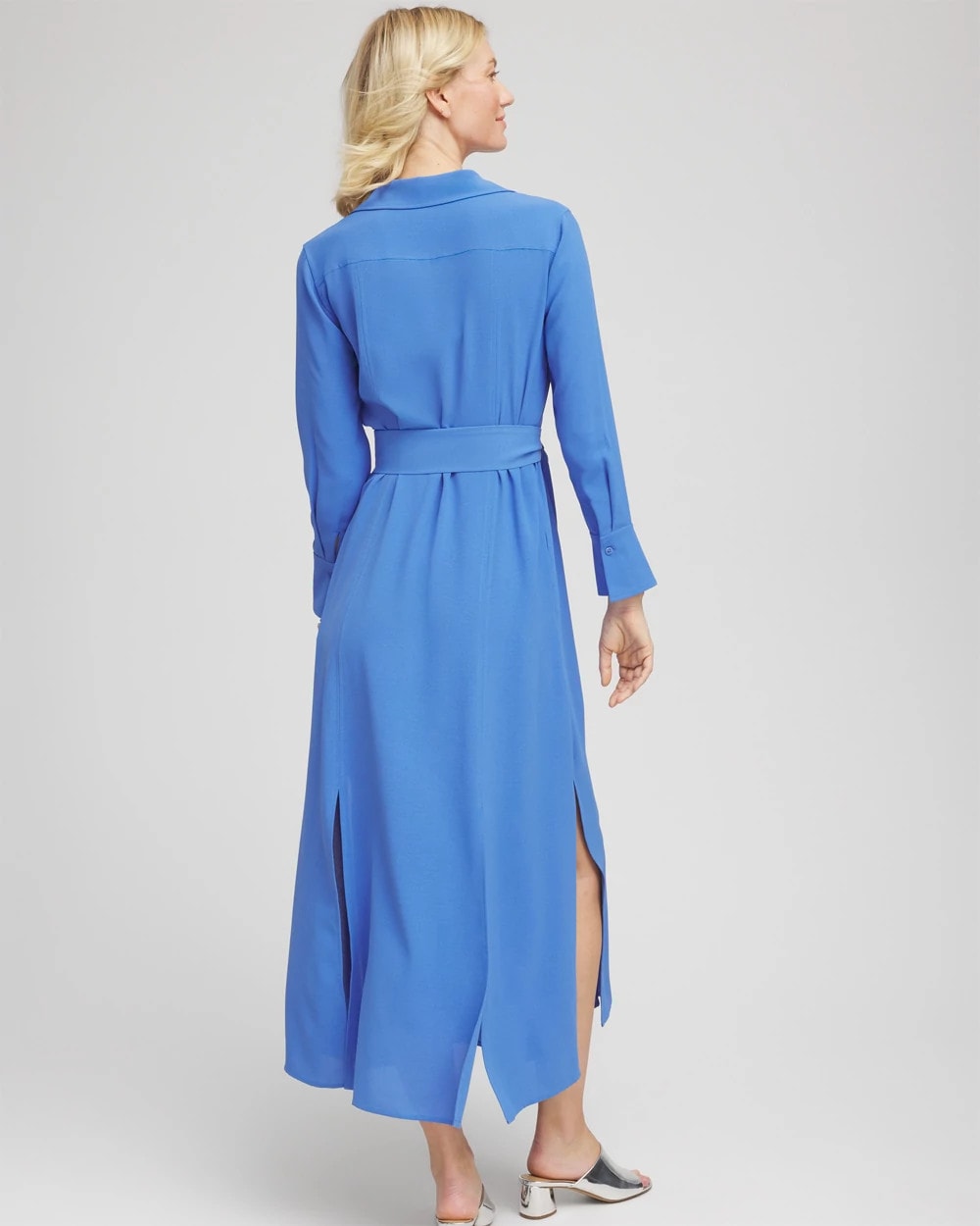 Belted Split Hem Maxi Shirtdress Blue Pearl - Chico's