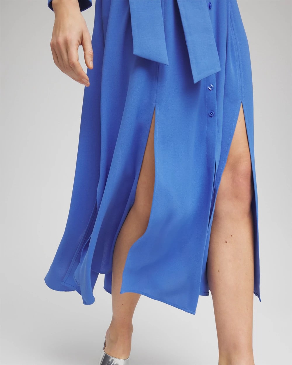 Belted Split Hem Maxi Shirtdress Blue Pearl - Chico's