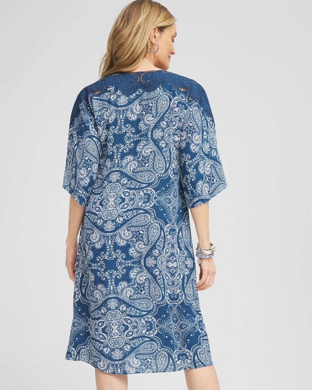 Crepe Lace-Neck Dress Seaport Blue - Chico's