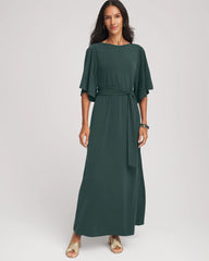 Belted Flutter-Sleeve Maxi Dress Darkest Spruce - Chico's