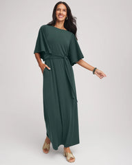 Belted Flutter-Sleeve Maxi Dress Darkest Spruce - Chico's