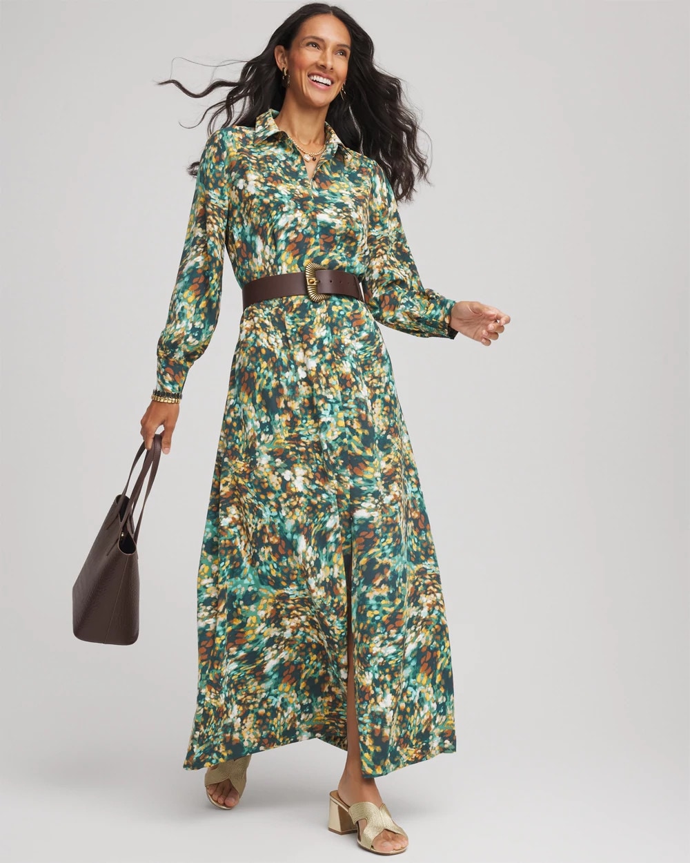 Printed Long-Sleeved Shirtdress Darkest Spruce - Chico's