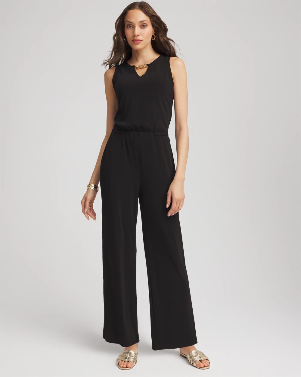 Travelers™ Jersey Knit Chain-Trim Jumpsuit Black - Chico's