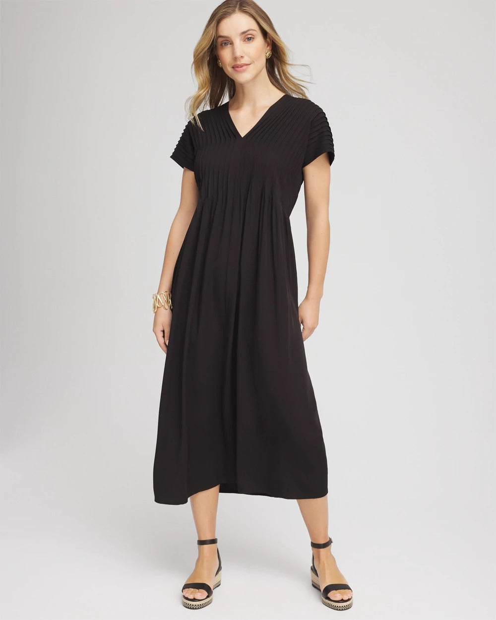 Silk-Twill Popover Midi Dress Black - Chico's