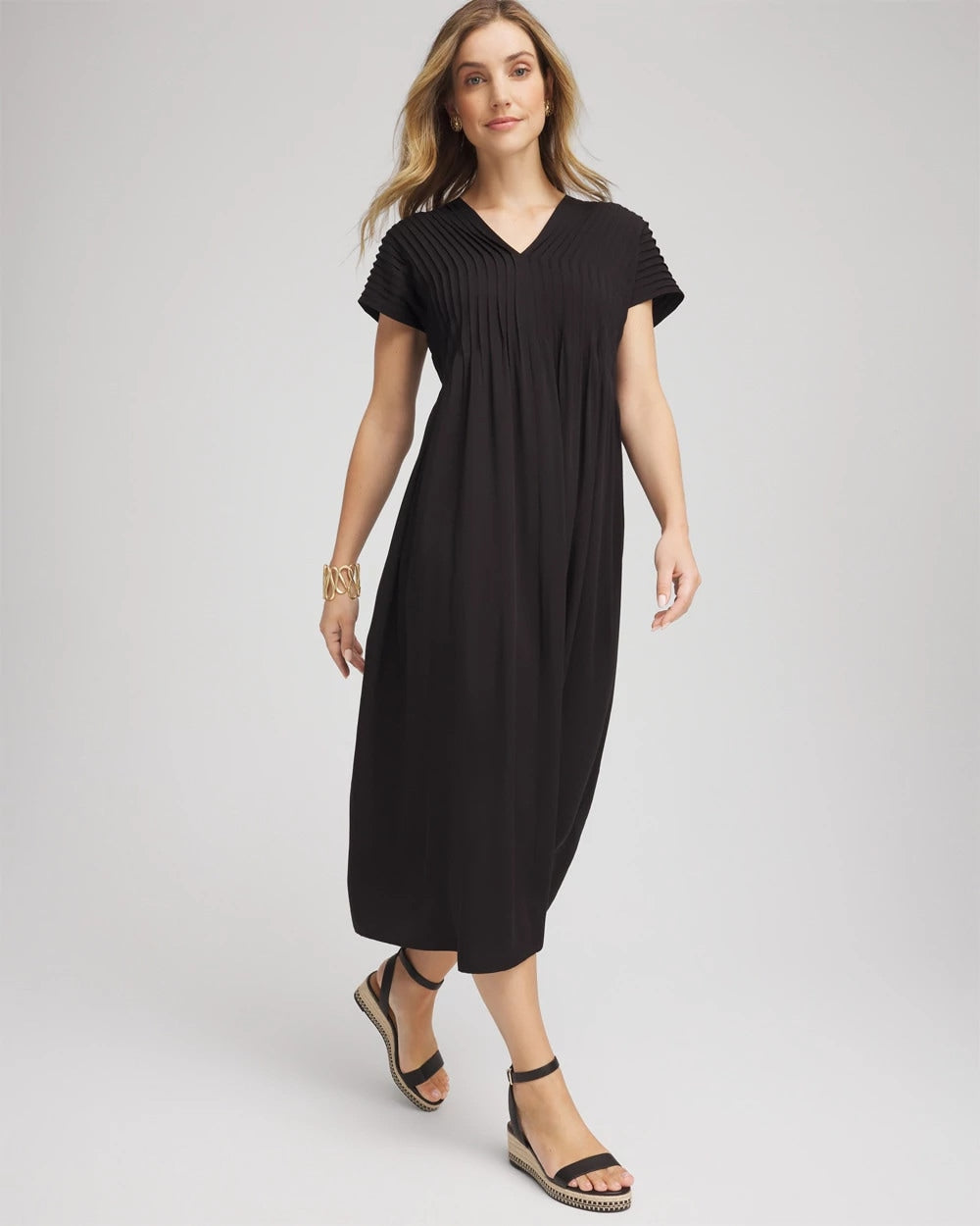 Silk-Twill Popover Midi Dress Black - Chico's