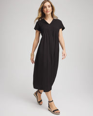 Silk-Twill Popover Midi Dress Black - Chico's