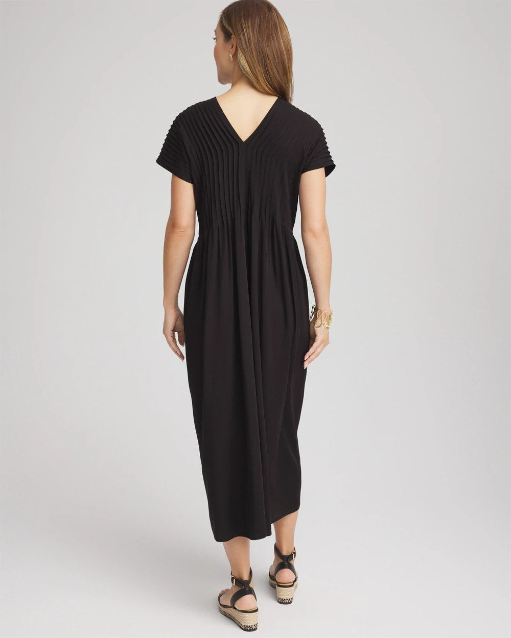 Silk-Twill Popover Midi Dress Black - Chico's