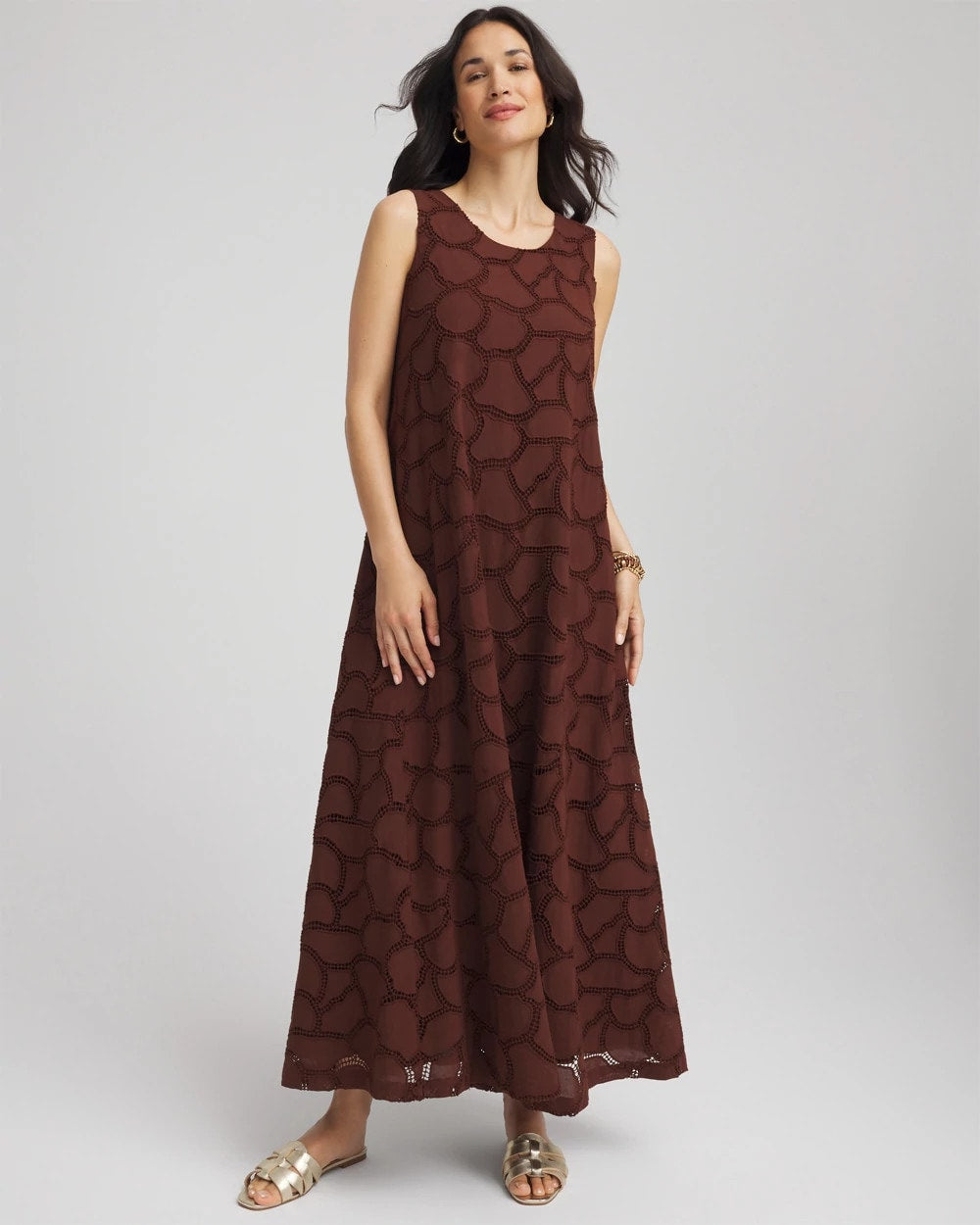 Eyelet Cutout Maxi Tank Dress Cacao - Chico's