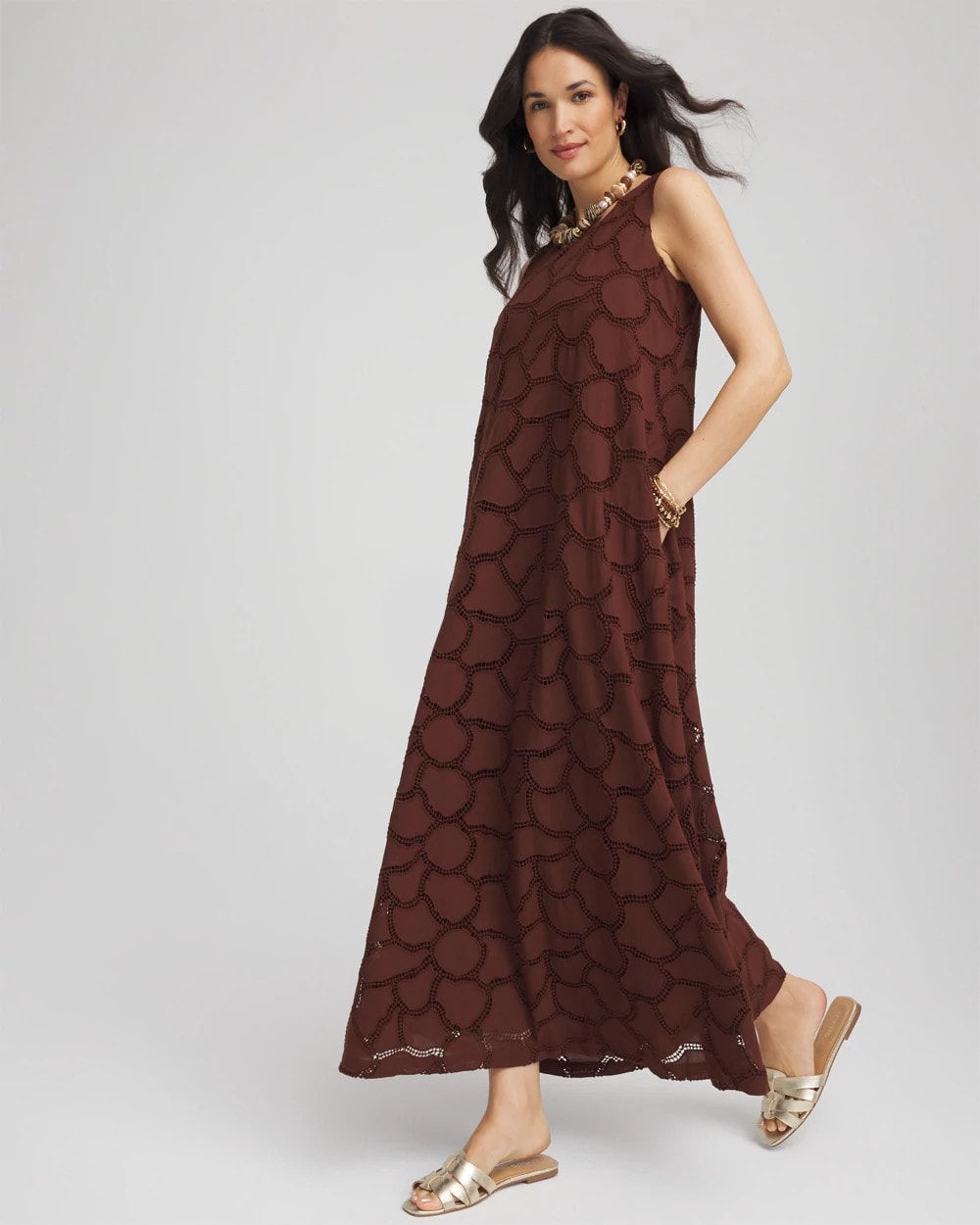 Eyelet Cutout Maxi Tank Dress Cacao - Chico's