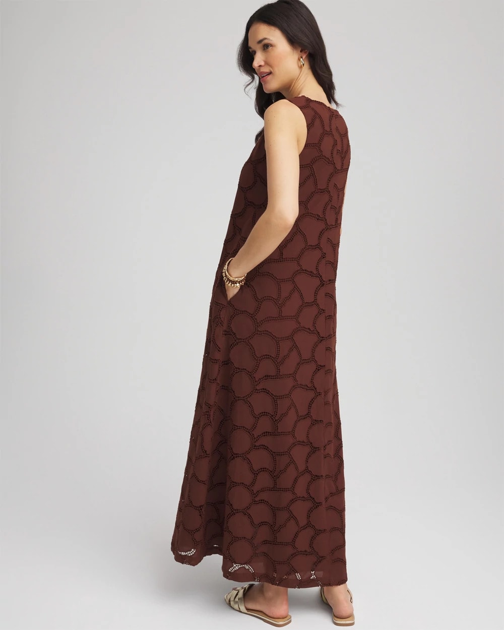 Eyelet Cutout Maxi Tank Dress Cacao - Chico's