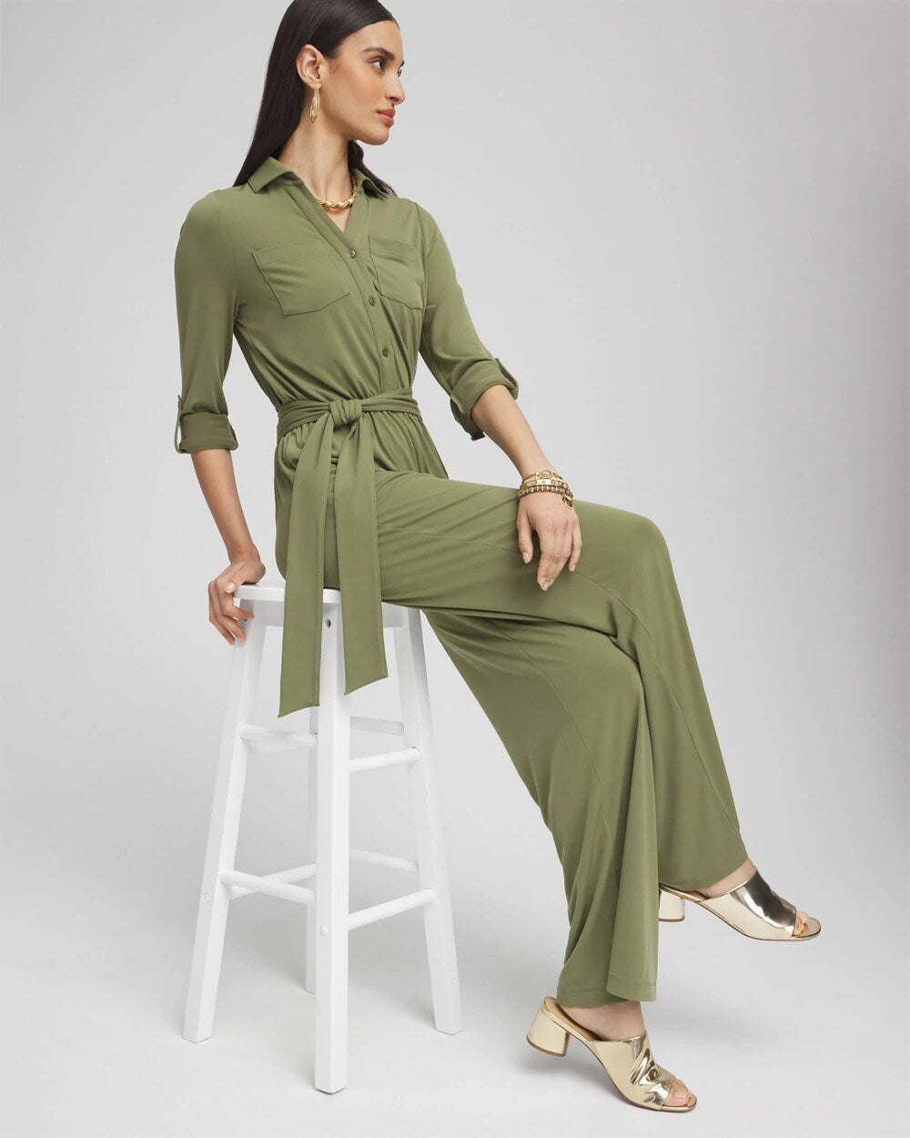 Belted Jersey Maxi Jumpsuit Rustic Olive - Chico's