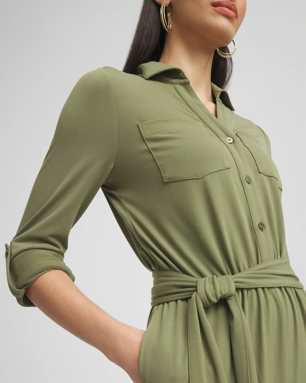 Belted Jersey Maxi Jumpsuit Rustic Olive - Chico's