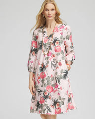 Floral Linen Pintuck 3/4 Sleeved Dress Multi - Chico's