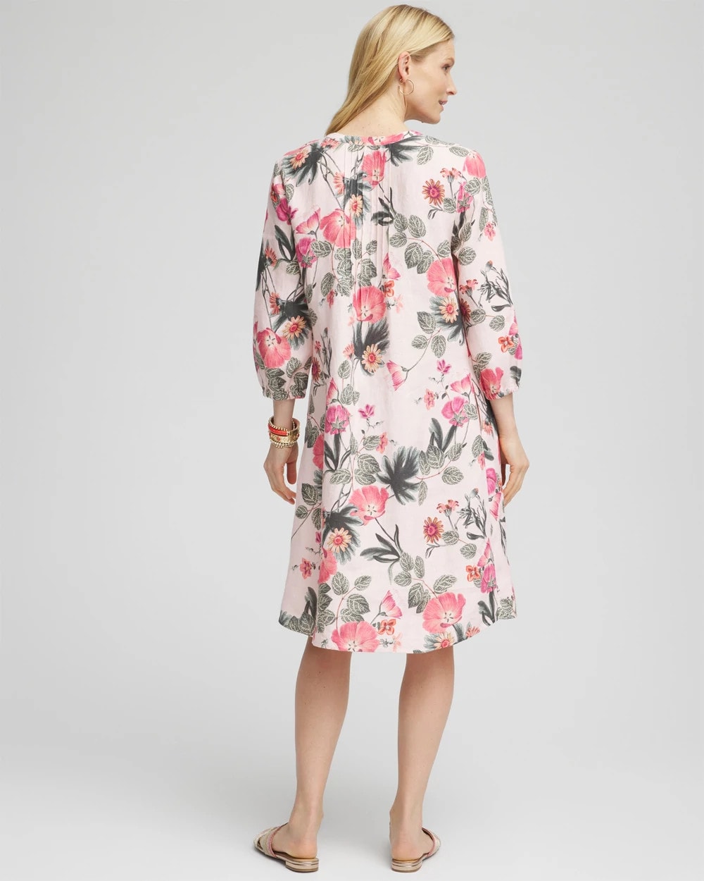 Floral Linen Pintuck 3/4 Sleeved Dress Multi - Chico's