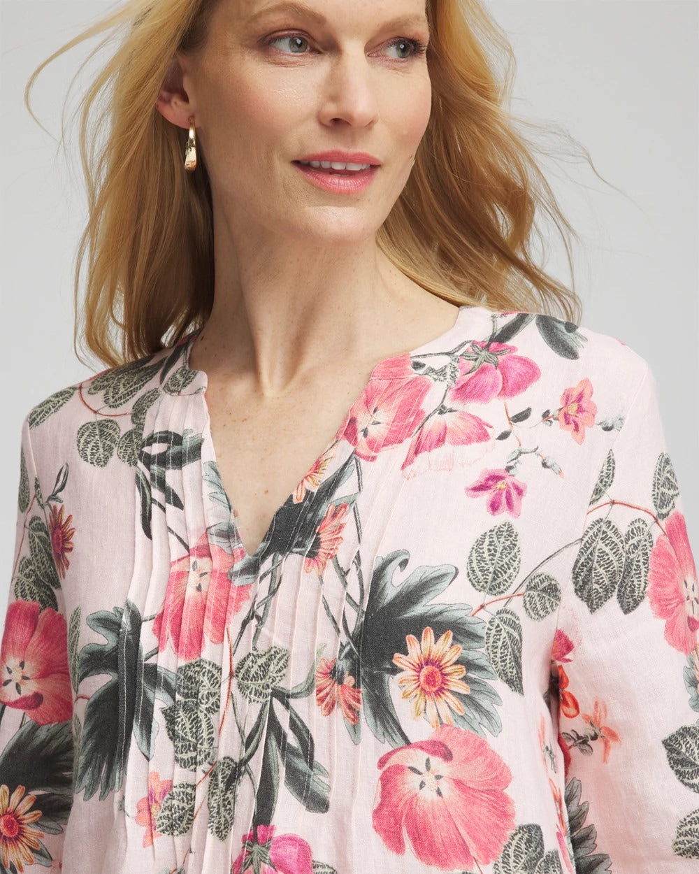 Floral Linen Pintuck 3/4 Sleeved Dress Multi - Chico's