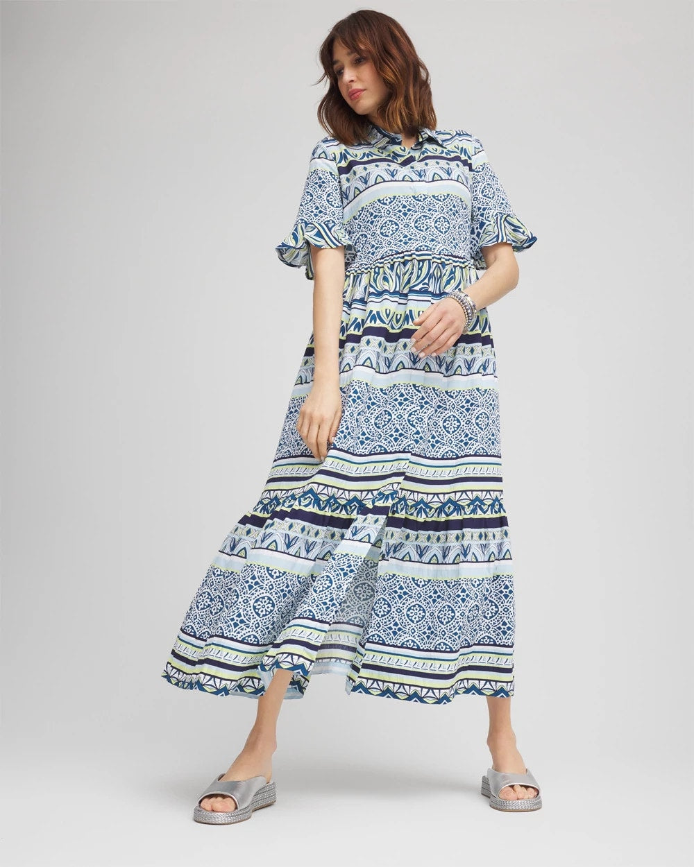 Flutter-Sleeved Maxi Dress Seaport Blue - Chico's