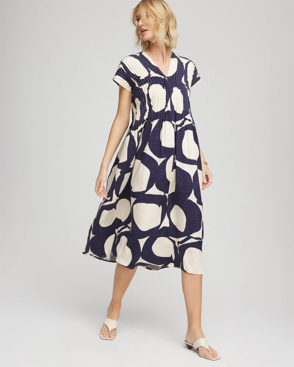 Printed Silk-Twill Popover Midi Dress Passport Blue - Chico's