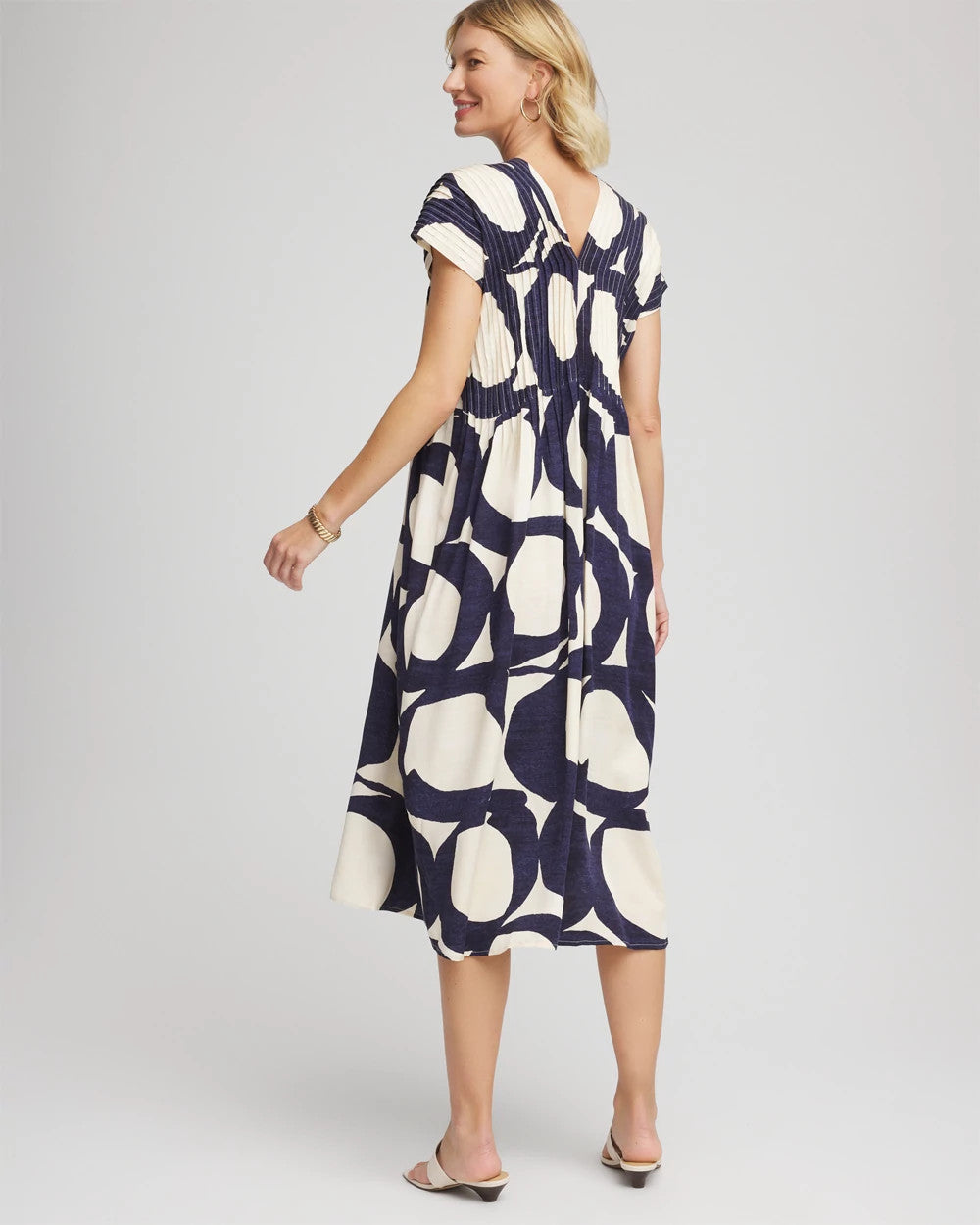 Printed Silk-Twill Popover Midi Dress Passport Blue - Chico's