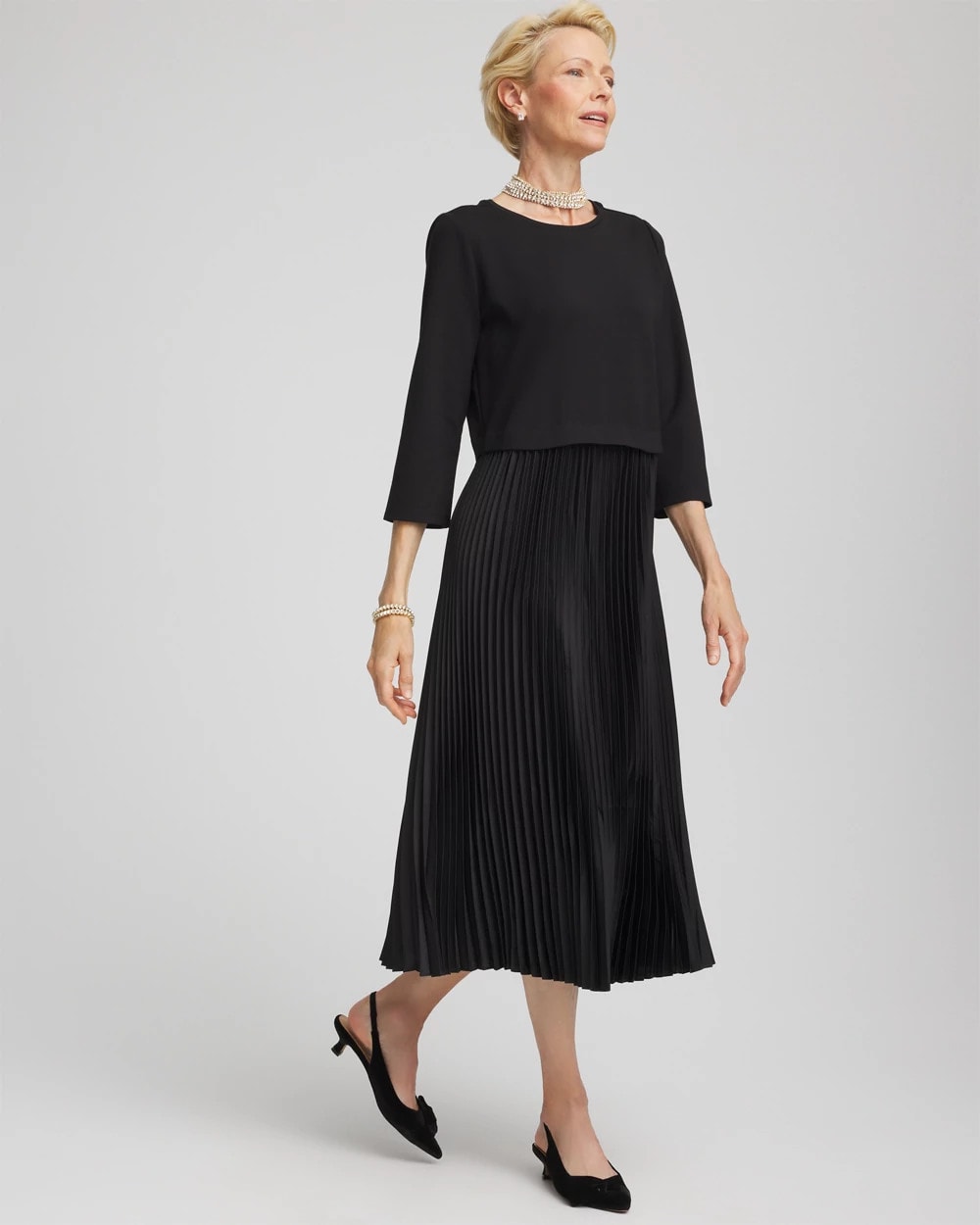 Satin-Knit Pleated Maxi Dress Black - Chico's