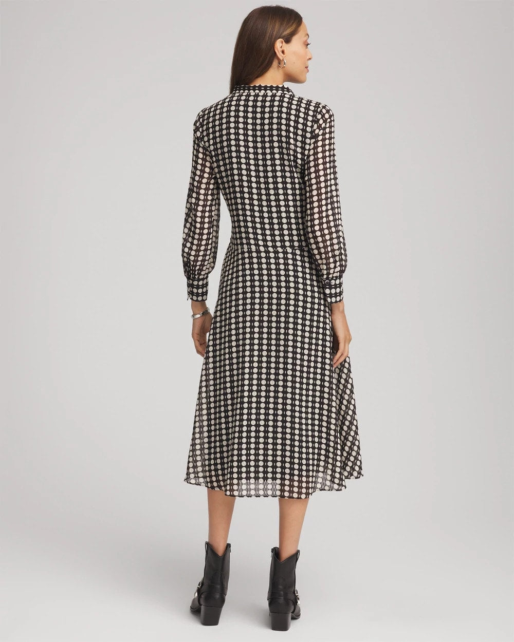 Chiffon Clip-Dot Tie-Neck Dress Black - Chico's