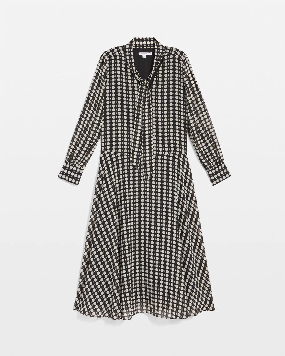 Chiffon Clip-Dot Tie-Neck Dress Black - Chico's