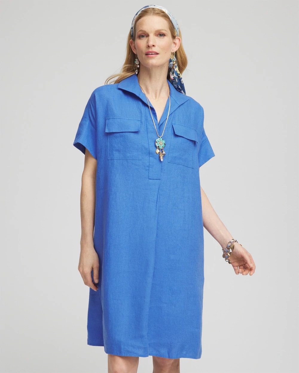 High-low Linen Shirtdress Blue Pearl - Chico's