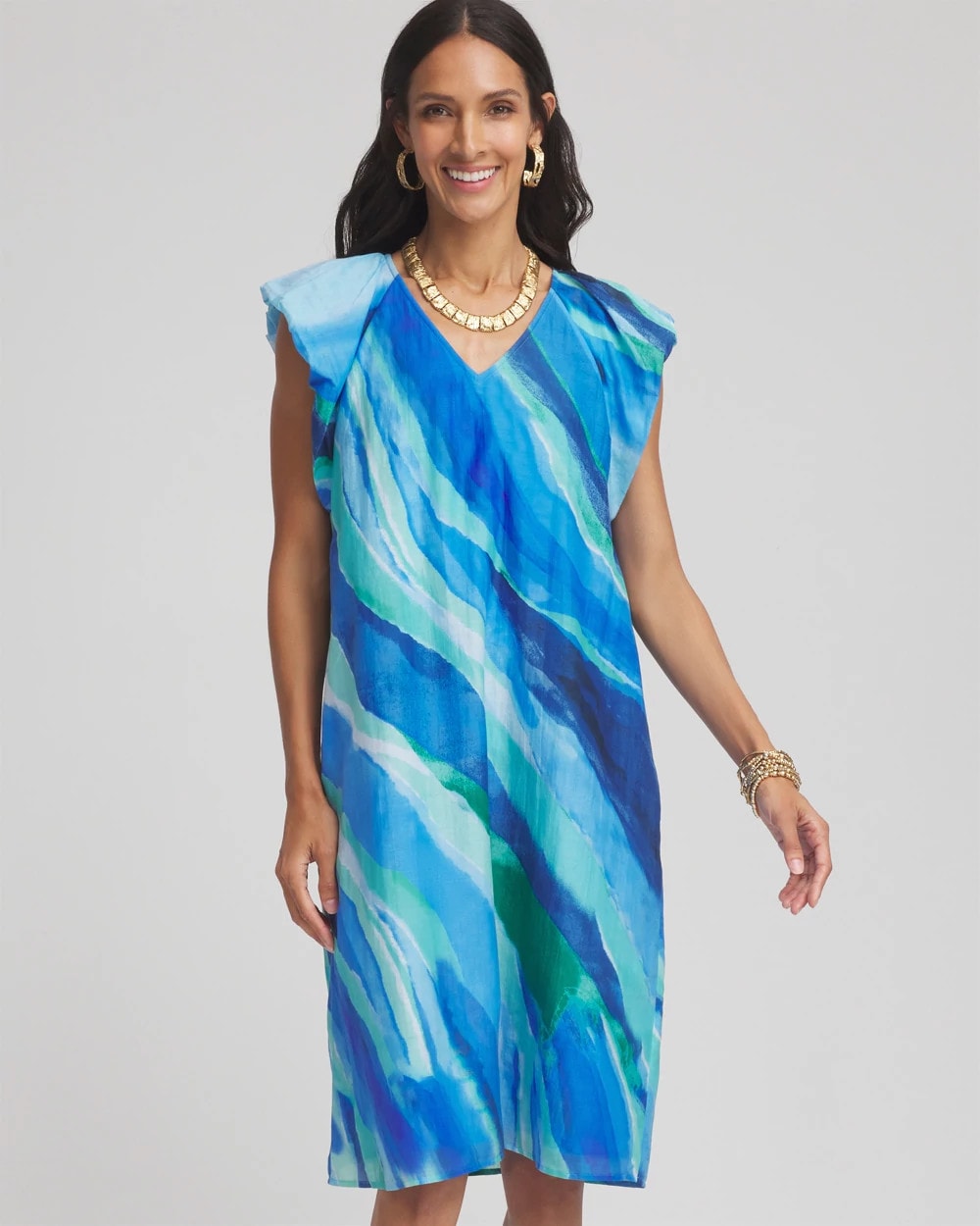 Cotton-Silk Voile Popover Dress Multi - Chico's