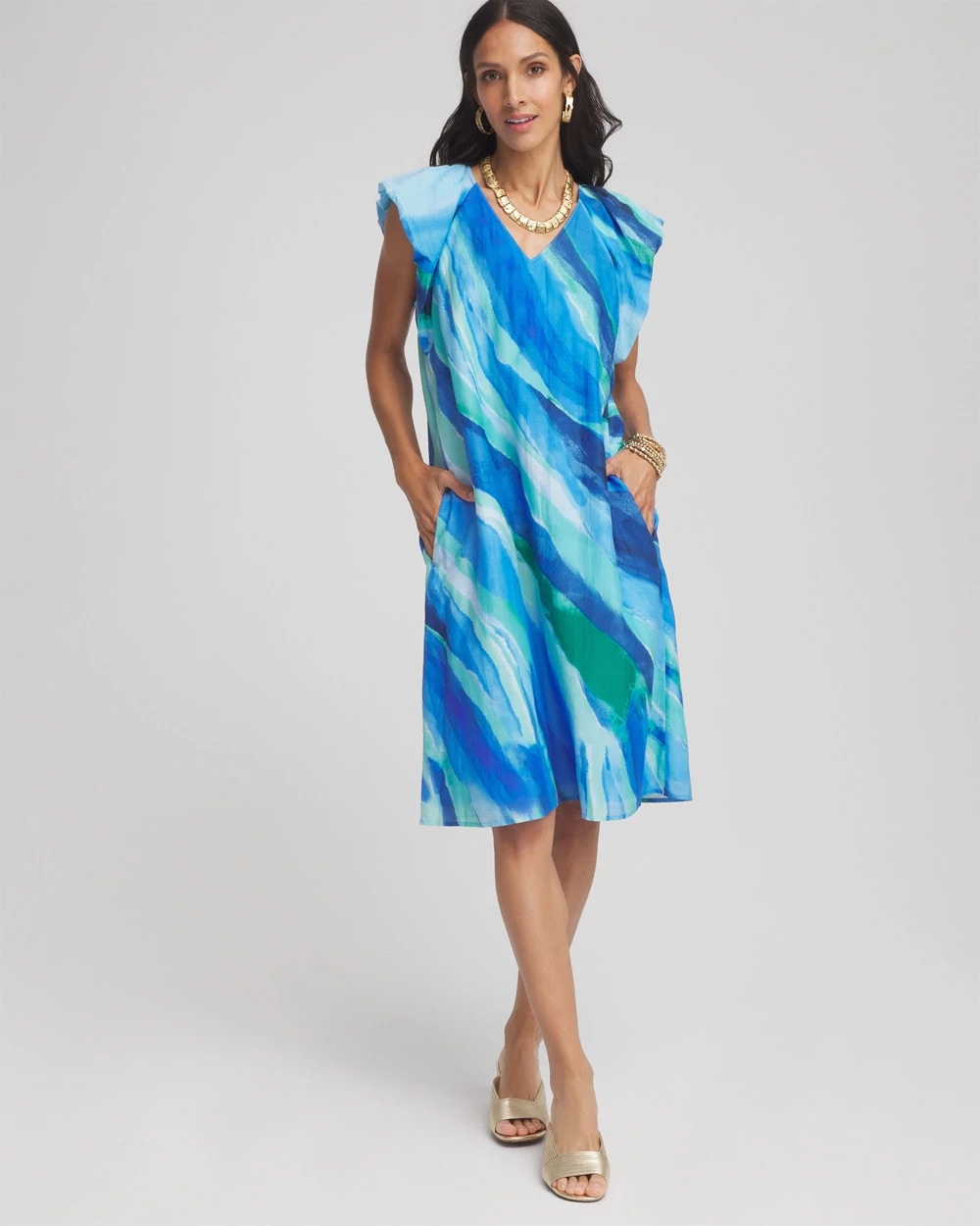 Cotton-Silk Voile Popover Dress Multi - Chico's