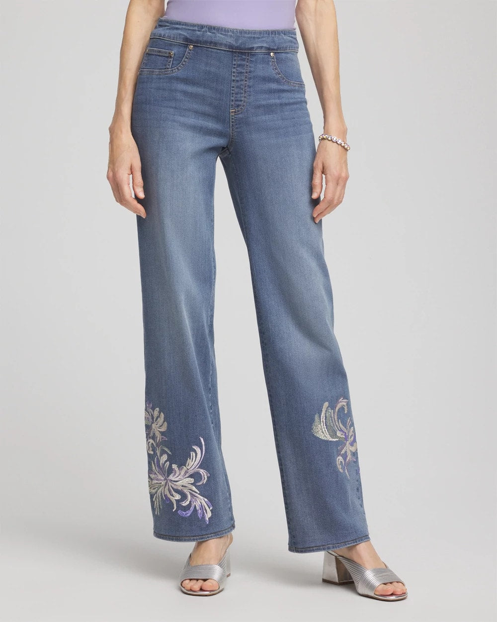 Embroidered Pull-On Wide-Leg Jeans Soraya Indigo - Chico's