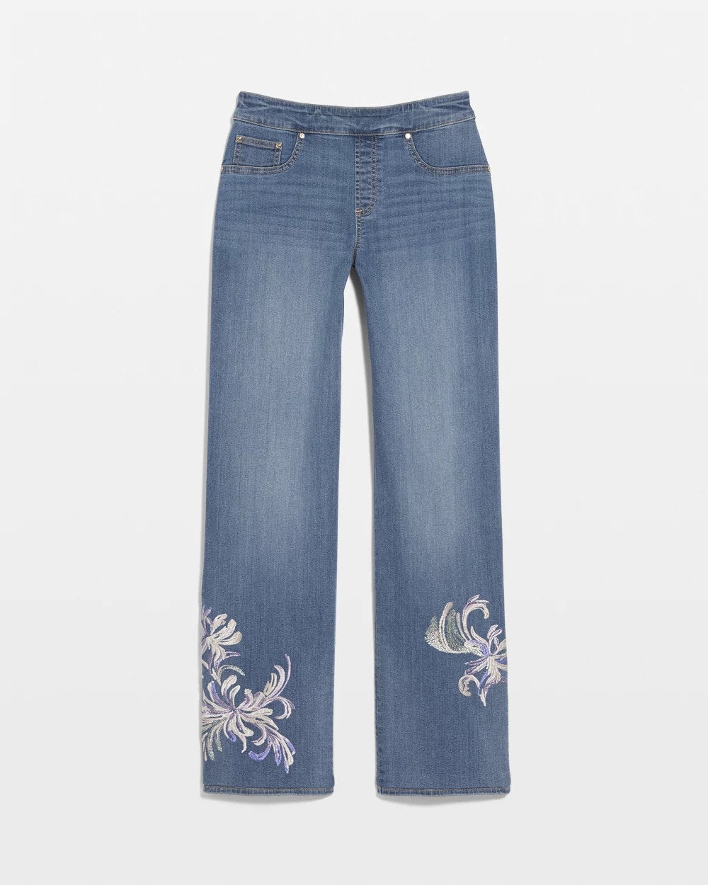 Embroidered Pull-On Wide-Leg Jeans Soraya Indigo - Chico's