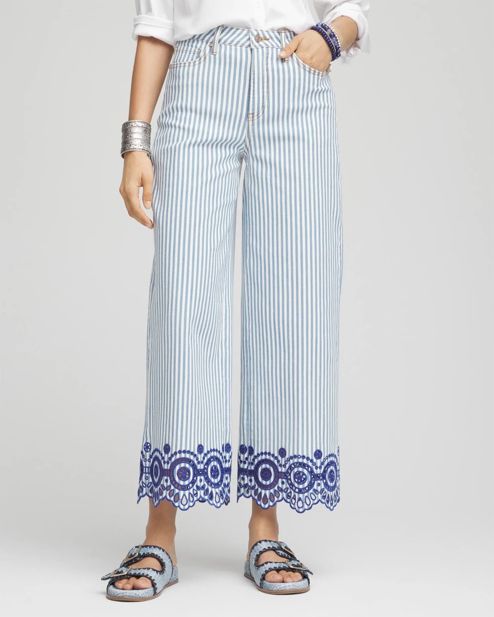 Eyelet High-Rise Wide Cropped Jeans Blue - Chico's