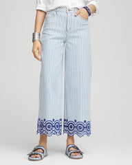 Eyelet High-Rise Wide Cropped Jeans Blue - Chico's