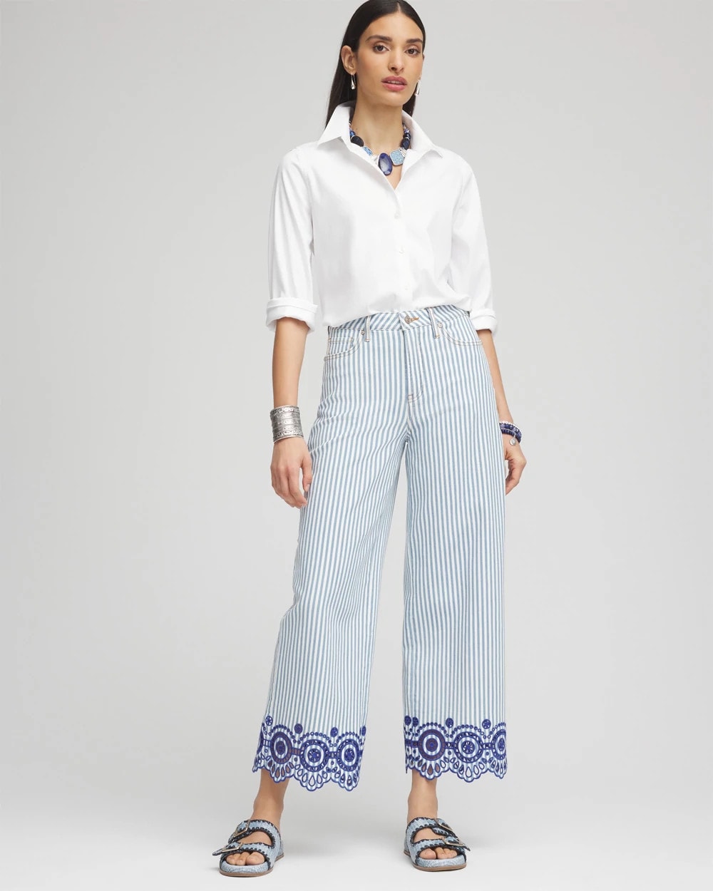 Eyelet High-Rise Wide Cropped Jeans Blue - Chico's