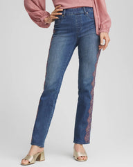 Lace Embroidered Pull-On Straight Jeans Alpine Indigo - Chico's