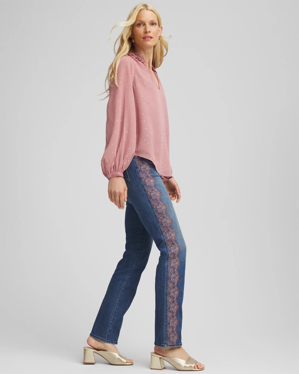 Lace Embroidered Pull-On Straight Jeans Alpine Indigo - Chico's