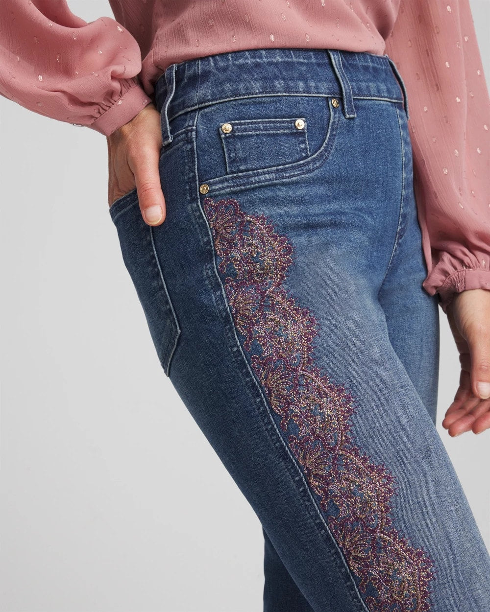 Lace Embroidered Pull-On Straight Jeans Alpine Indigo - Chico's