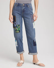 Boyfriend Patchwork Cropped Jeans Whimsical Indigo - Chico's
