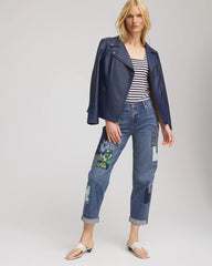 Boyfriend Patchwork Cropped Jeans Whimsical Indigo - Chico's