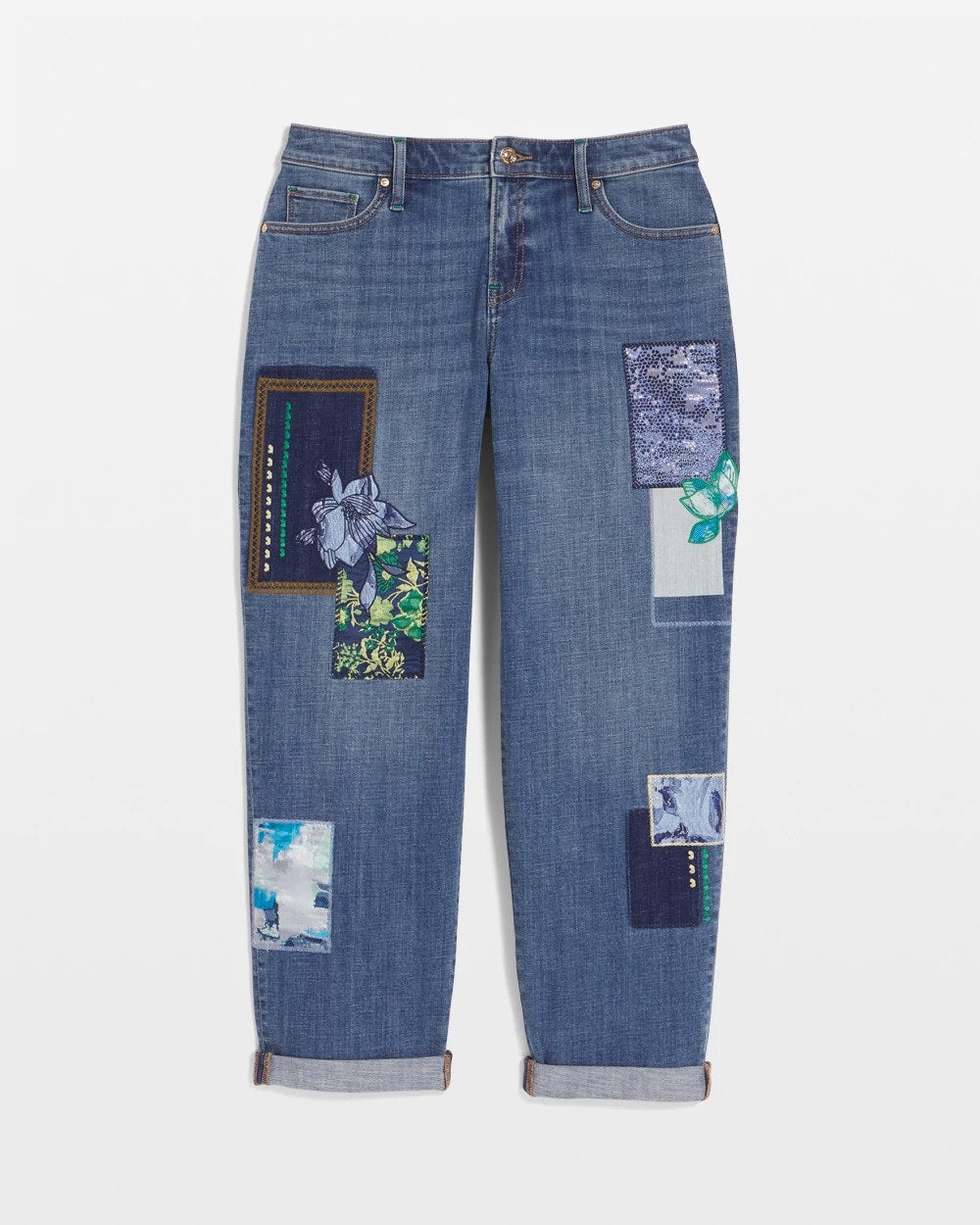 Boyfriend Patchwork Cropped Jeans Whimsical Indigo - Chico's