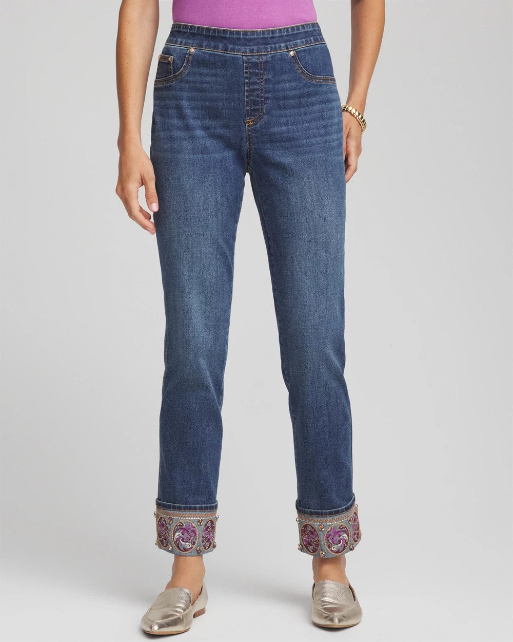 Embellished Pull-On Slim Ankle Jeggings Buttercup Indigo - Chico's