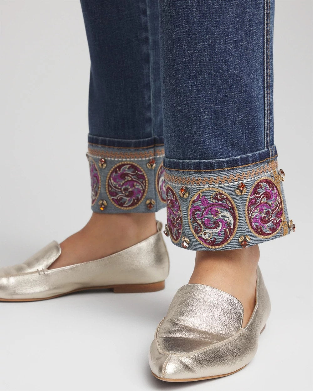 Embellished Pull-On Slim Ankle Jeggings Buttercup Indigo - Chico's