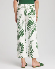 Palm-Frond-Motif Pull-On Wide-Leg Cropped Jeans Ecru - Chico's