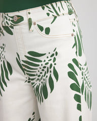 Palm-Frond-Motif Pull-On Wide-Leg Cropped Jeans Ecru - Chico's