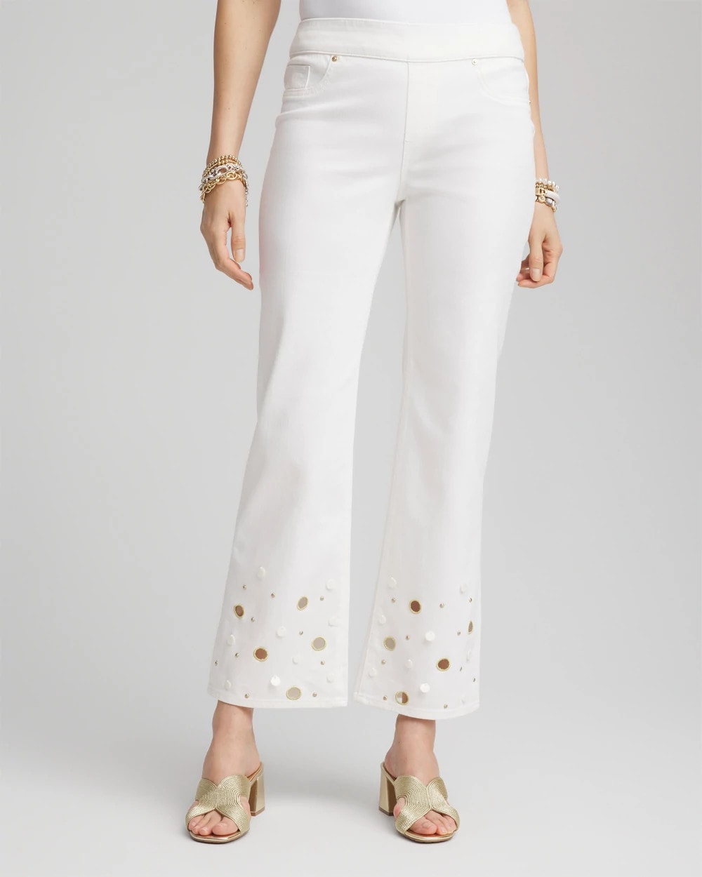 Pull-On Embellished Straight-Leg Cropped Jeans Alabaster - Chico's