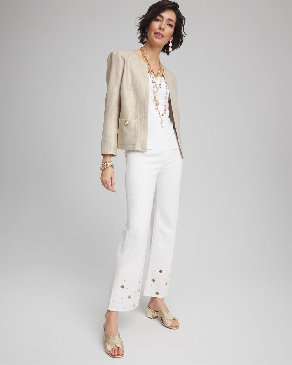 Pull-On Embellished Straight-Leg Cropped Jeans Alabaster - Chico's